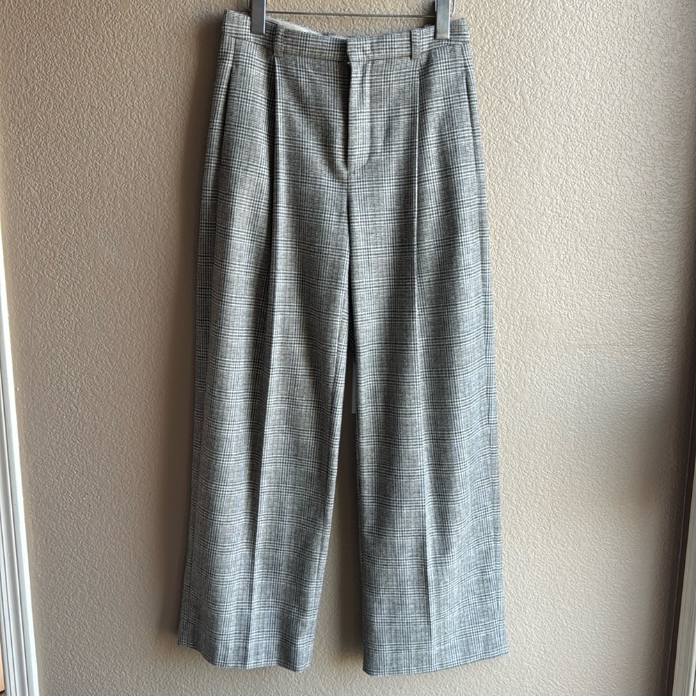 Vince Women's High Rise Wool Blend Plaid Trousers 6